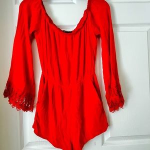 Long Sleeve Red Romper